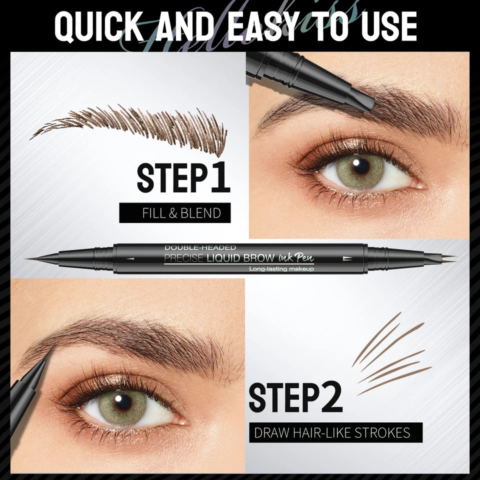 Hellokiss Two-Pronged Liquid Eyebrow Pencil, Waterproof and Sweat-Proof Wild Double-Ended 2-in-1 Liquid Eyebrow Pencil