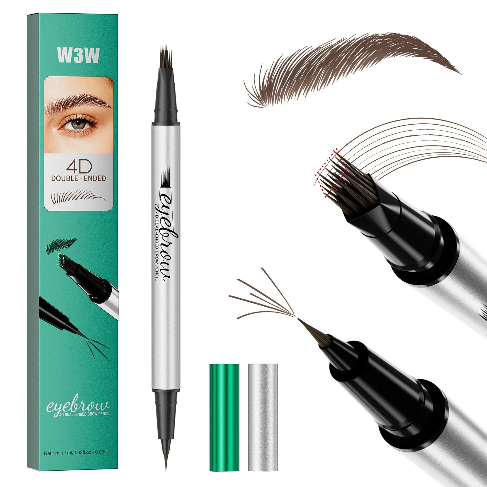 W3W Double-ended Eyebrow Pencil 4D Micro-sculpting Eybrow Styling Gel Waterproof Sweat-proof Smudge-resistant Liquid Eyebrow Pen