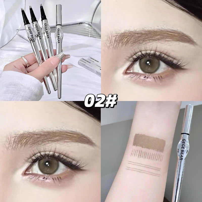 2 Point Wild Eyebrow Pencil Long-Lasting Easy Grip Waterproof Thin Liquid Silkworm Brow Pen Korean Makeup for Eyebrow Tattoo