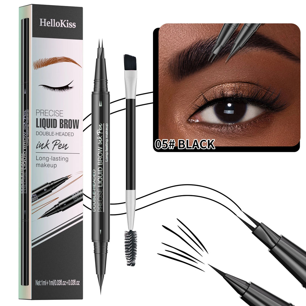 Hellokiss Two-Pronged Liquid Eyebrow Pencil, Waterproof and Sweat-Proof Wild Double-Ended 2-in-1 Liquid Eyebrow Pencil