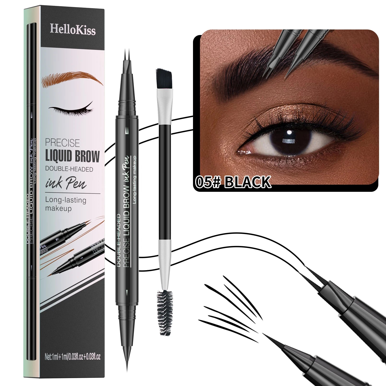 Hellokiss Two-Pronged Liquid Eyebrow Pencil, Waterproof and Sweat-Proof Wild Double-Ended 2-in-1 Liquid Eyebrow Pencil
