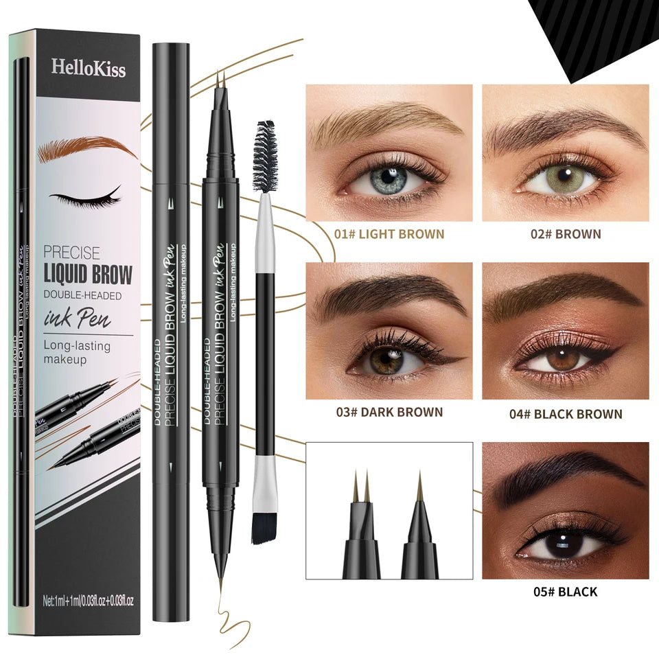 Hellokiss Two-Pronged Liquid Eyebrow Pencil, Waterproof and Sweat-Proof Wild Double-Ended 2-in-1 Liquid Eyebrow Pencil