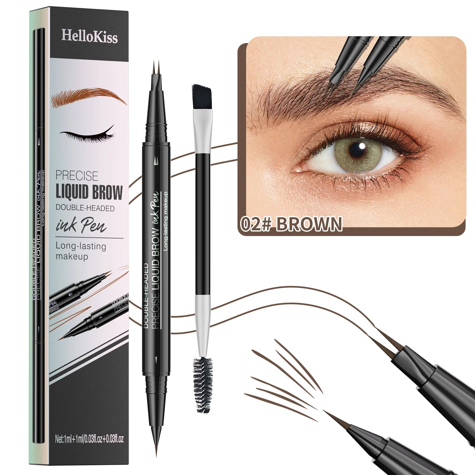 Hellokiss Two-Pronged Liquid Eyebrow Pencil, Waterproof and Sweat-Proof Wild Double-Ended 2-in-1 Liquid Eyebrow Pencil