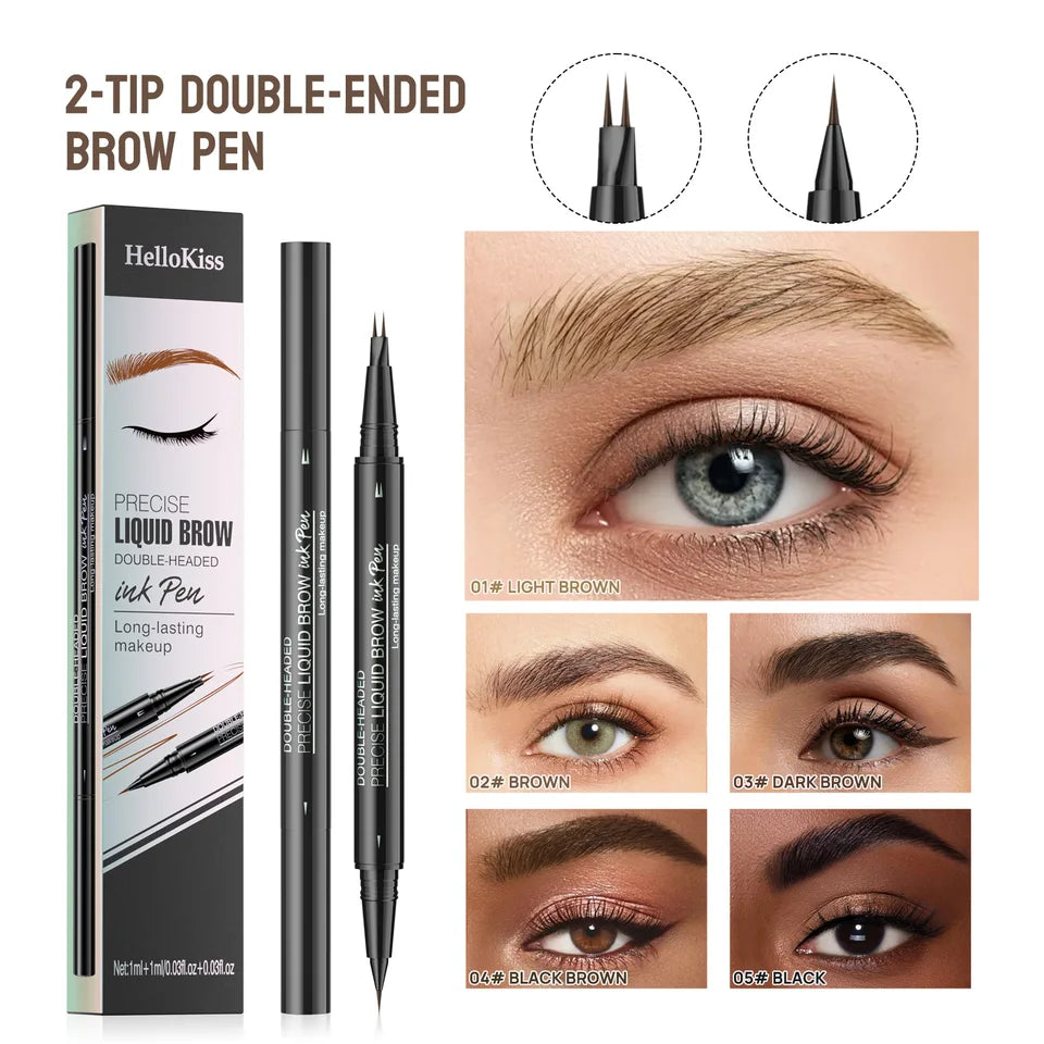 Hellokiss Two-Pronged Liquid Eyebrow Pencil, Waterproof and Sweat-Proof Wild Double-Ended 2-in-1 Liquid Eyebrow Pencil