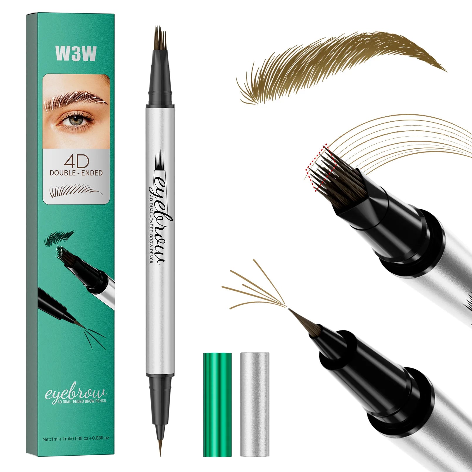 W3W Double-ended Eyebrow Pencil 4D Micro-sculpting Eybrow Styling Gel Waterproof Sweat-proof Smudge-resistant Liquid Eyebrow Pen