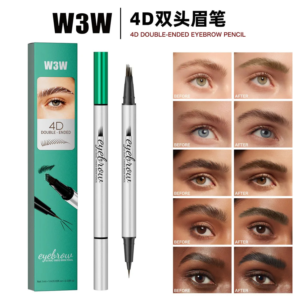 W3W Double-ended Eyebrow Pencil 4D Micro-sculpting Eybrow Styling Gel Waterproof Sweat-proof Smudge-resistant Liquid Eyebrow Pen