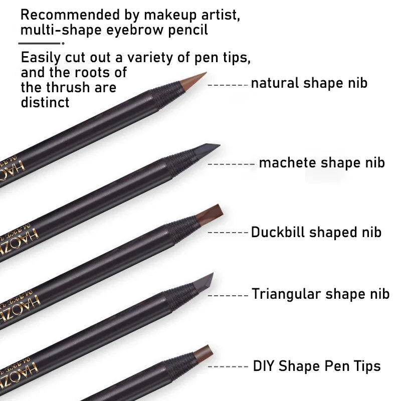 1pcs HAOZHUANG Hard Core Eyebrow Pencil Long-lasting Waterproof with Brush Suitable for Eyebrow Tattoo and Makeup Artists
