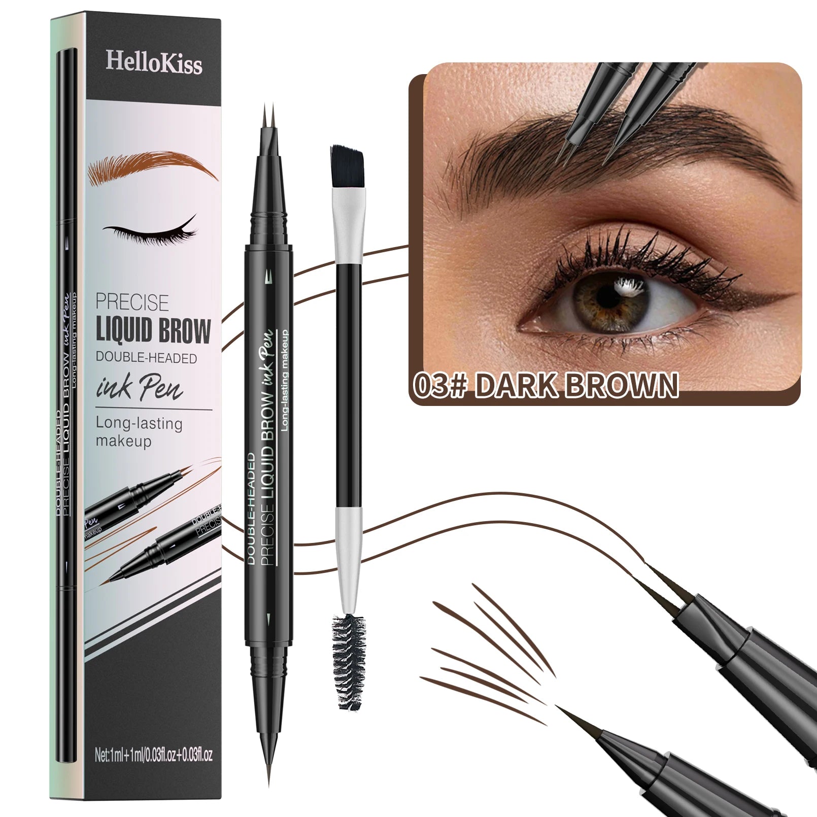 Hellokiss Two-Pronged Liquid Eyebrow Pencil, Waterproof and Sweat-Proof Wild Double-Ended 2-in-1 Liquid Eyebrow Pencil