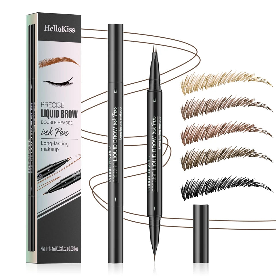 Hellokiss Two-Pronged Liquid Eyebrow Pencil, Waterproof and Sweat-Proof Wild Double-Ended 2-in-1 Liquid Eyebrow Pencil