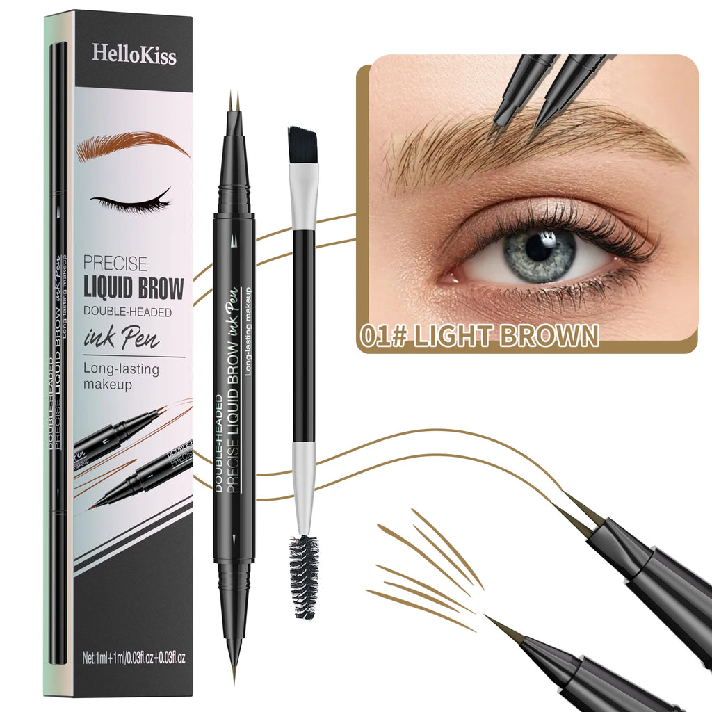 Hellokiss Two-Pronged Liquid Eyebrow Pencil, Waterproof and Sweat-Proof Wild Double-Ended 2-in-1 Liquid Eyebrow Pencil