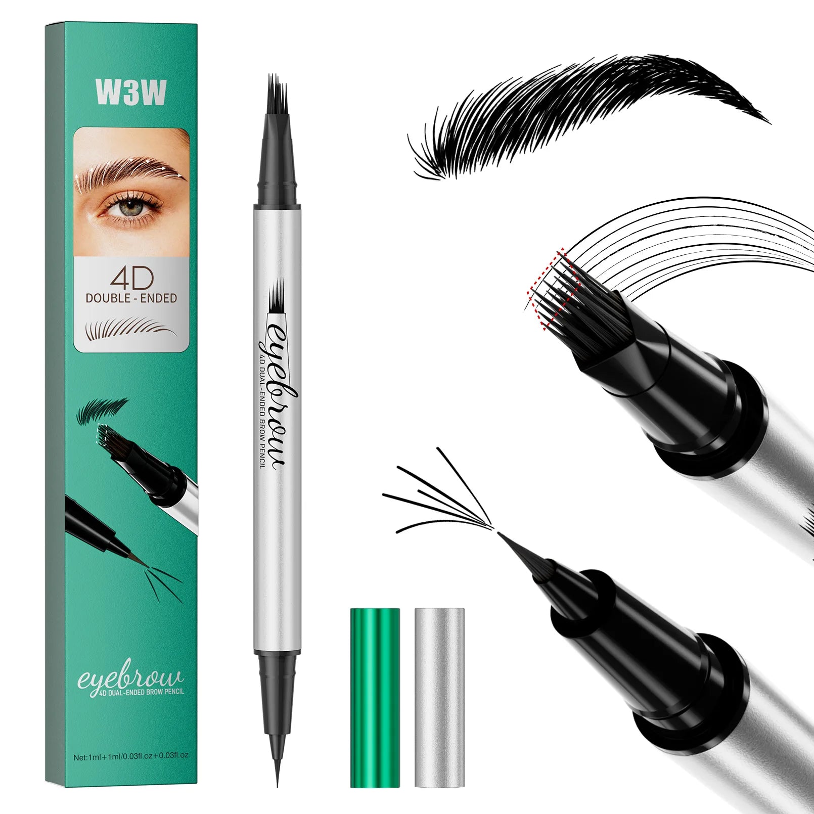 W3W Double-ended Eyebrow Pencil 4D Micro-sculpting Eybrow Styling Gel Waterproof Sweat-proof Smudge-resistant Liquid Eyebrow Pen