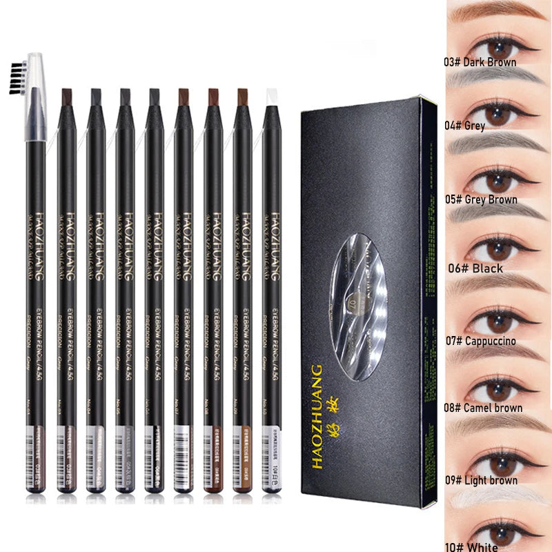 1pcs HAOZHUANG Hard Core Eyebrow Pencil Long-lasting Waterproof with Brush Suitable for Eyebrow Tattoo and Makeup Artists