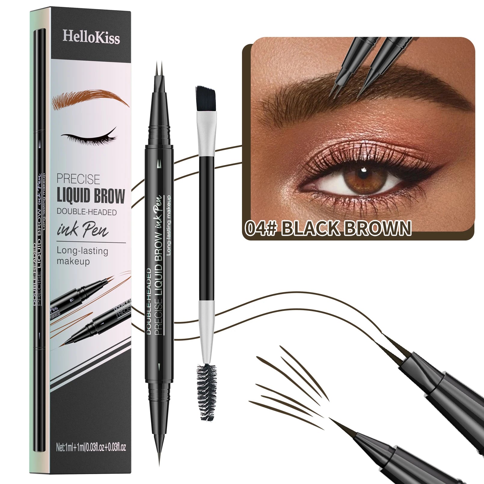 Hellokiss Two-Pronged Liquid Eyebrow Pencil, Waterproof and Sweat-Proof Wild Double-Ended 2-in-1 Liquid Eyebrow Pencil
