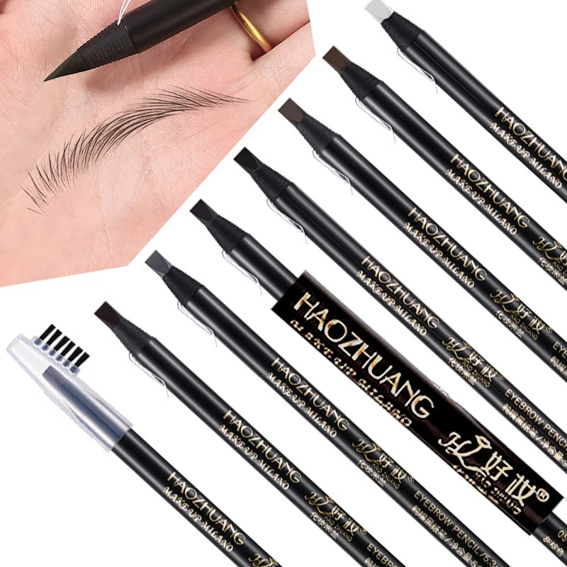 1pcs HAOZHUANG Hard Core Eyebrow Pencil Long-lasting Waterproof with Brush Suitable for Eyebrow Tattoo and Makeup Artists
