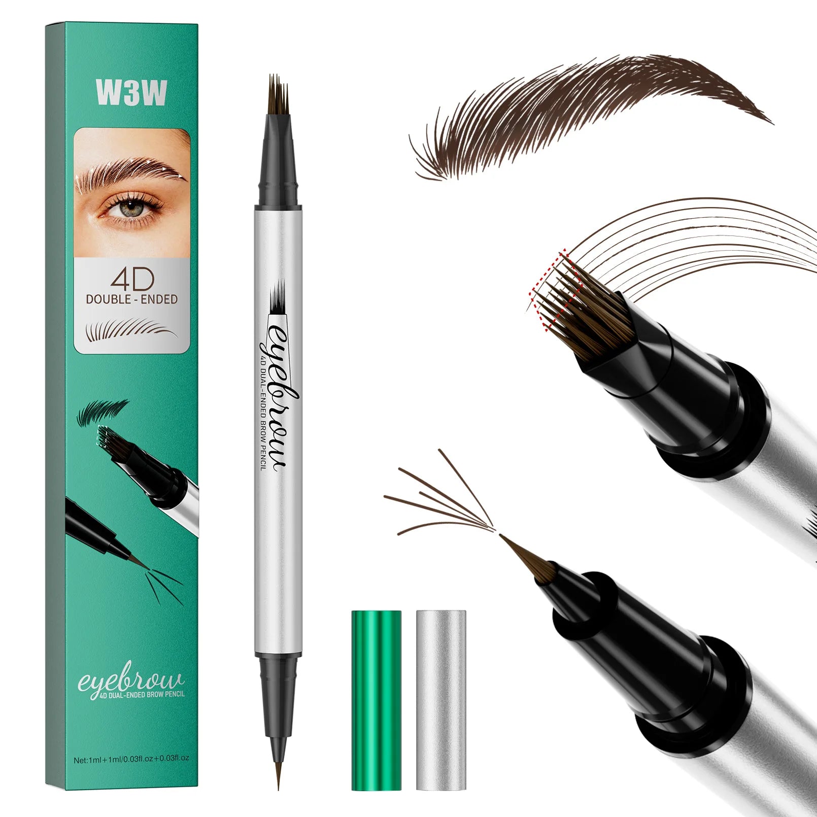 W3W Double-ended Eyebrow Pencil 4D Micro-sculpting Eybrow Styling Gel Waterproof Sweat-proof Smudge-resistant Liquid Eyebrow Pen