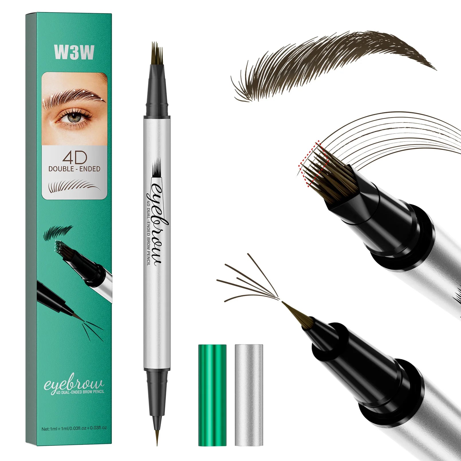 W3W Double-ended Eyebrow Pencil 4D Micro-sculpting Eybrow Styling Gel Waterproof Sweat-proof Smudge-resistant Liquid Eyebrow Pen